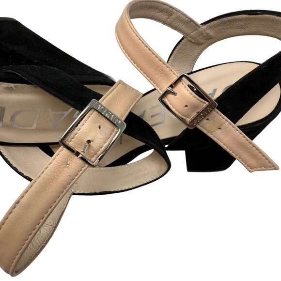 Gadea Sandal Womens Size 38 Black Beige White Suede Block Heel Made In Spain - Picture 8 of 9